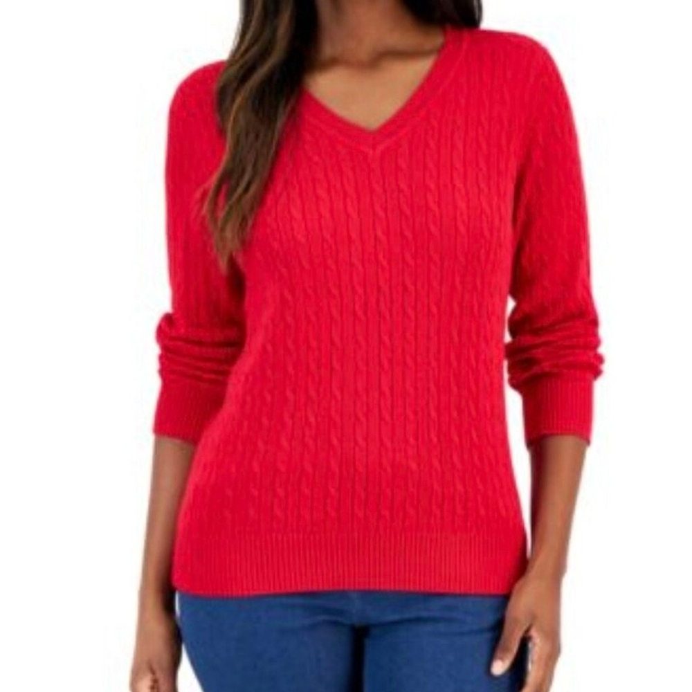 Tommy Hilfiger Women's V-Neck Red Sweater